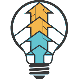 Self-Development icon: lightbulb with ascending teal and amber arrows